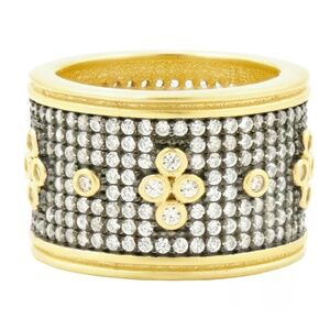FREIDA ROTHMAN Ring 14k Gold Plated Sterling Silver Pave Clover Band NWT